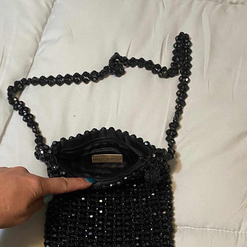 Saks Fifth Avenue Black Beaded Mini Bag